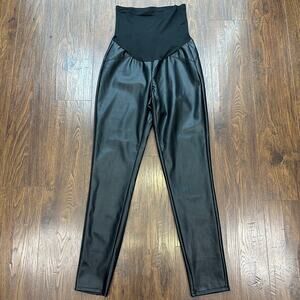 Harper Grey Maternity Faux Leather Leggings Black High Rise Stretch SZ M Modern